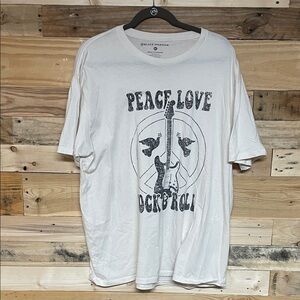 Black Sparrow size XL Cream Color with Black Peace Love Rock & Roll Graphic Tee